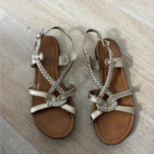 Report Women's 7 Gold Metallic Braided Sandals